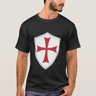 Camiseta Emblema de Escudo Medieval Cruz Templária Manga Lo