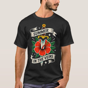 Camiseta Emblema de Espada Floral Hibisco Vibrante de Ver