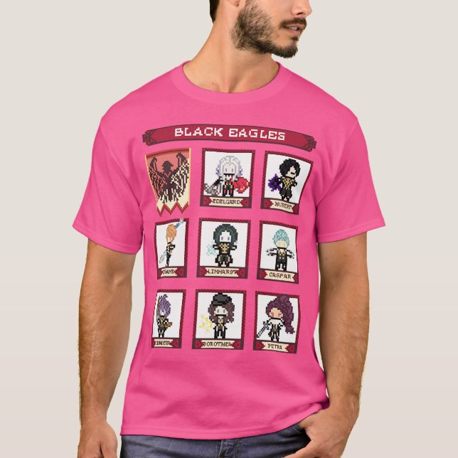 Camiseta Emblema de Fogo Três Casas de Águia Negra Pixel (Frente)