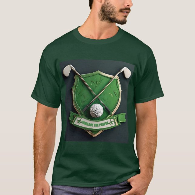 Camiseta Emblema de Golfe Verde com Tacinhas e Bola (Frente)