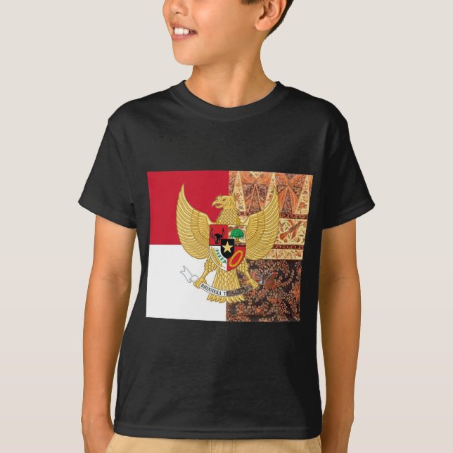 Camiseta Emblema de Indonésia - bandeira do Batik de Garuda (Frente)