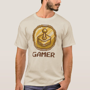 Camiseta Emblema de joystick Gamer Pixel - Jogos Retrô