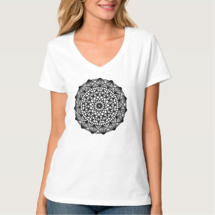 Camiseta Emblema de Mandala Preta Redondo