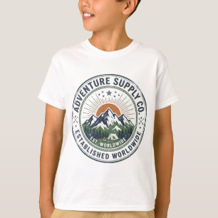 Camiseta Emblema de Montanha de Aventura ao Ar Livre Retro