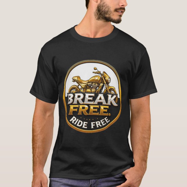 Camiseta Emblema de motociclo do ouro com texto em negrito (Frente)