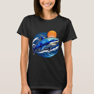 Camiseta Emblema de Onda do Oceano Tubarão Geométrico