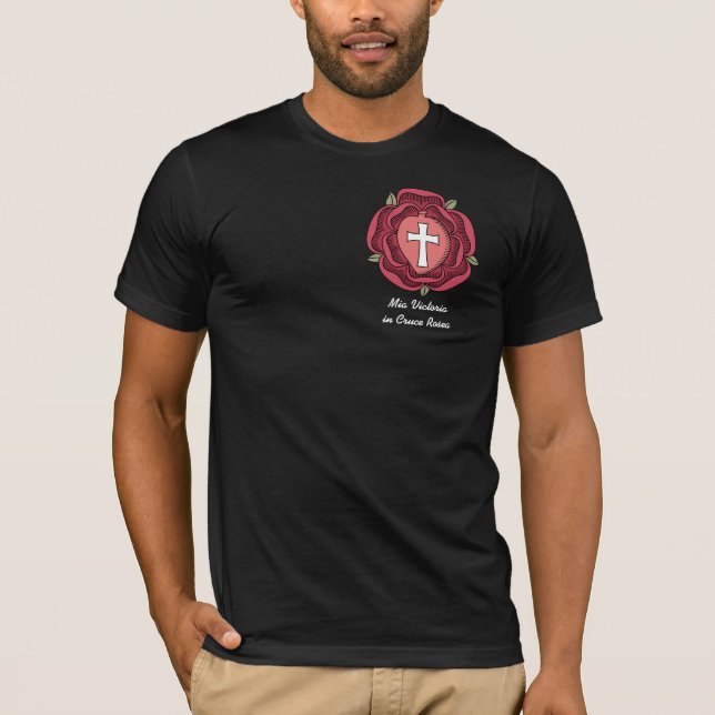 Camiseta Emblema de Rosicrucian, Mia Victoria em Cruce (Frente)