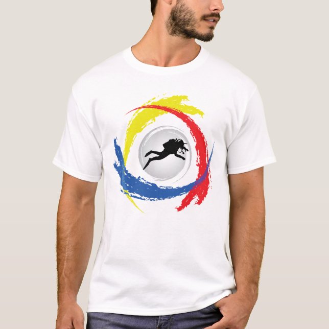 Camiseta Emblema de tricolor de mergulho Scuba (Frente)