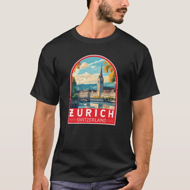 Camiseta Emblema de Viagem de Suiça de Zurique (Frente)