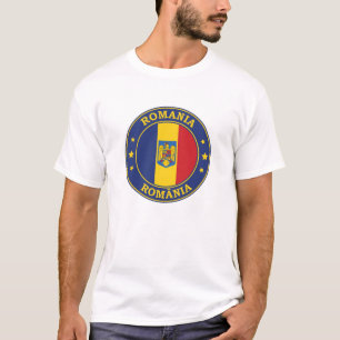 Camiseta Emblema do Círculo Redondo de Bandeiras da Romênia