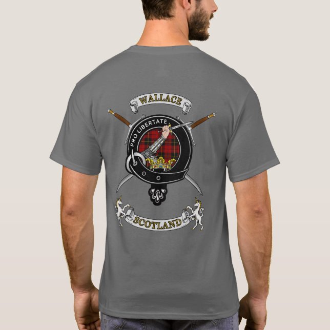 Camiseta Emblema do Clã Wallace Tartan & Espadas (verso) (Verso)
