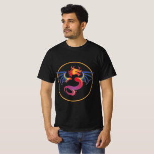 Camiseta Emblema do Dragão Voador Colorido