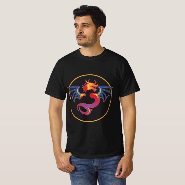 Camiseta Emblema do Dragão Voador Colorido (Frente Completa)