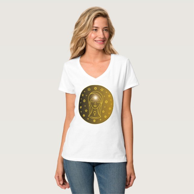 Camiseta Emblema do Zodíaco de Virgem | Símbolo Celestial M (Frente Completa)