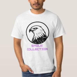 Camiseta Emblema Majestoso de Cabeça de Águia Preta e Branc