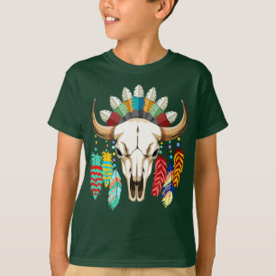 Camiseta Emblema Nativo Americano de Crânio de Búfalo