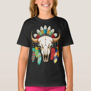 Camiseta Emblema Nativo Americano de Crânio de Búfalo