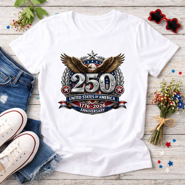 Camiseta Emblema Patriótico Prateado do Semiquincentenário (Criador carregado)