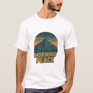 Camiseta Emblema Retro do Sereno Nascer do Sol na Montanha