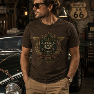 Camiseta Emblema Vintage Crest Route 66 Garage Club