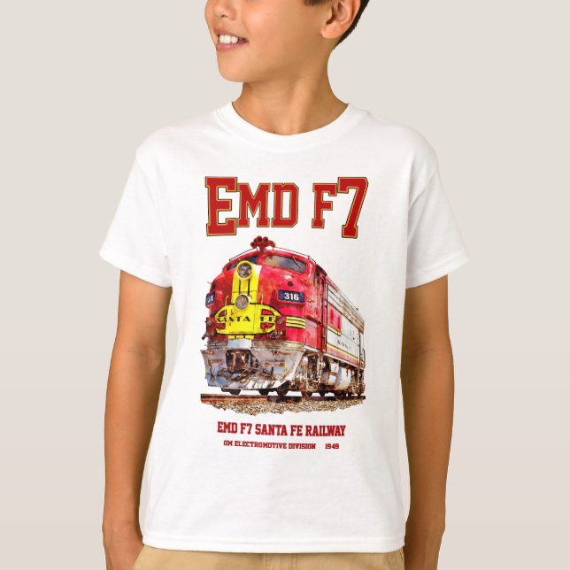 Camiseta EMD F7 Santa Fe Warbonnet Diesel Locomotive. (Frente)