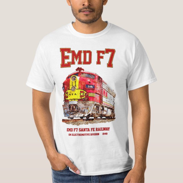 Camiseta EMD F7 Santa Fe Warbonnet Diesel Locomotive. (Frente)