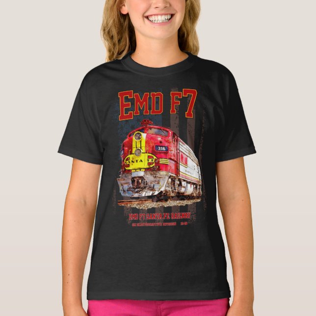 Camiseta EMD F7 Santa Fe Warbonnet with American Flag. (Frente)