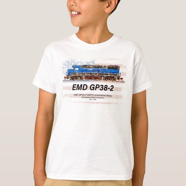 Camiseta EMD GP38-2 Locomotiva diesel e bandeira americana (Frente)