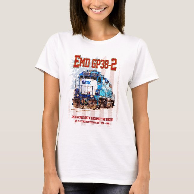 Camiseta EMD GP38-2 Locomotiva diesel e bandeira americana (Frente)