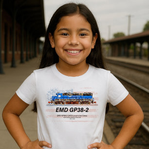 Camiseta EMD GP38-2 Locomotiva diesel e bandeira americana