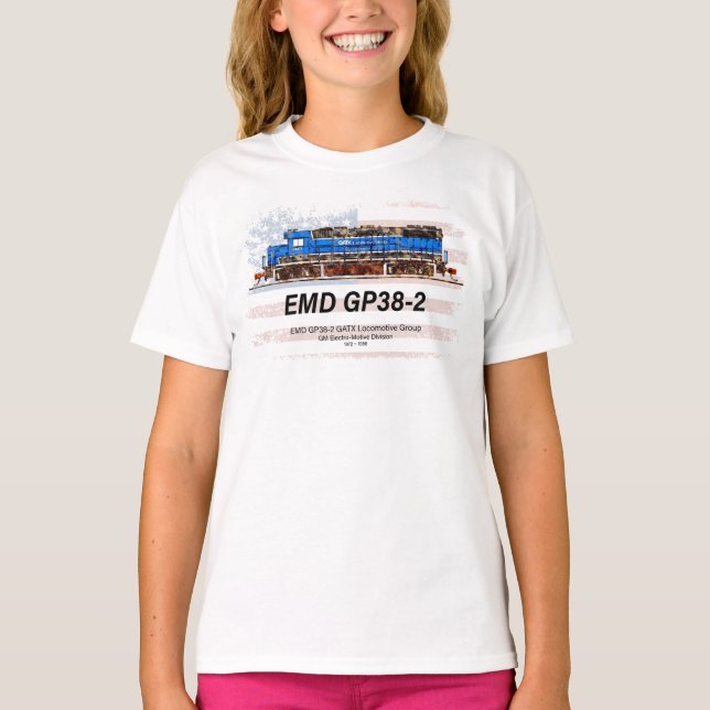 Camiseta EMD GP38-2 Locomotiva diesel e bandeira americana (Frente)