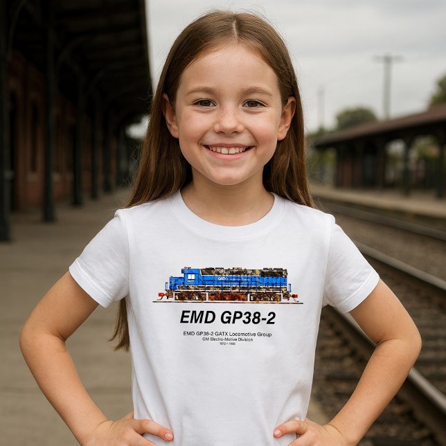 Camiseta EMD GP38-2 Locomotive diesel azul e branco GATX (EMD GP38-2 Diesel Locomotive GATX blue and white. Girl Basic T-Shirt)