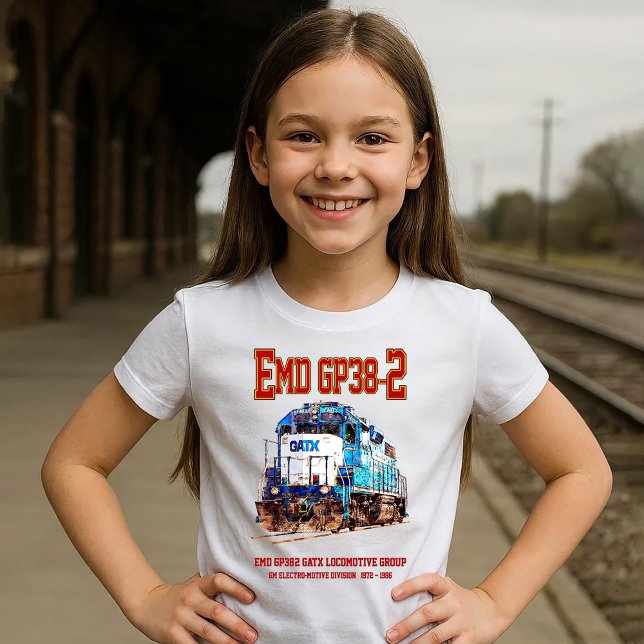 Camiseta EMD GP38-2 Locomotive diesel azul e branco GATX (EMD GP38-2 Diesel Locomotive GATX blue and white. Girl Basic T-Shirt)