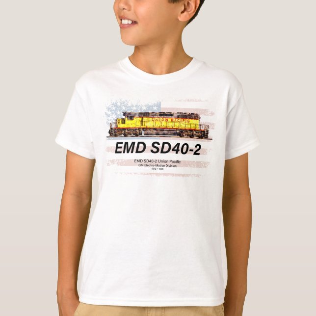 Camiseta EMD SD40-2 Locomotiva Diesel. bandeira americana (Frente)