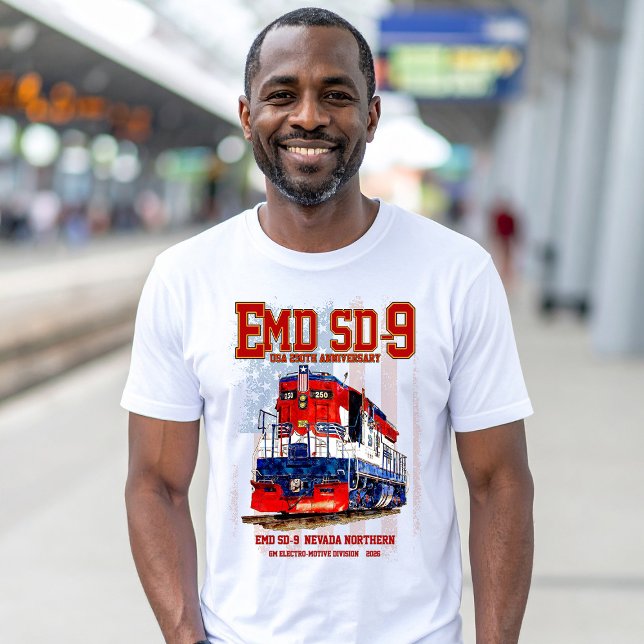 Camiseta EMD SD-9 Locomotive USA 250th Anniversary Livery (EMD SD9 USA 250th Anniversary Heritage Locomotive. Mens Basic T-Shirt)
