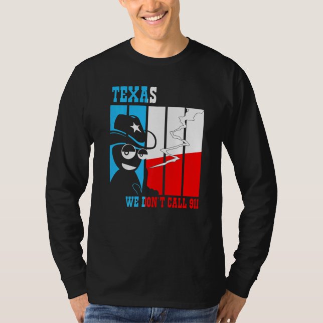 Camiseta Emenda de segundo Gun Texas Não Chamamos 911 (Frente)