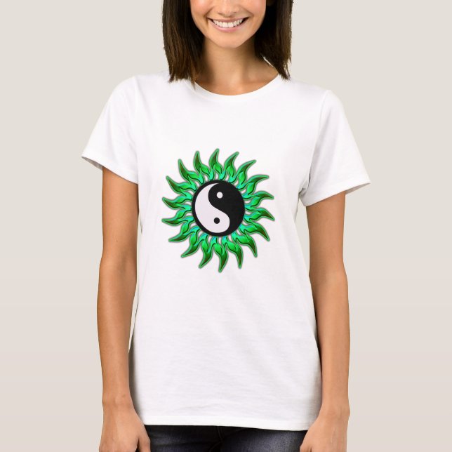 Camiseta Emerald Green Flaming Yin Yang Sun (Frente)