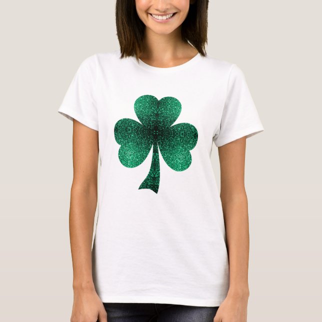 Camiseta Emerald Green Sparkles Shamrock Clover Ruas no Dia (Frente)
