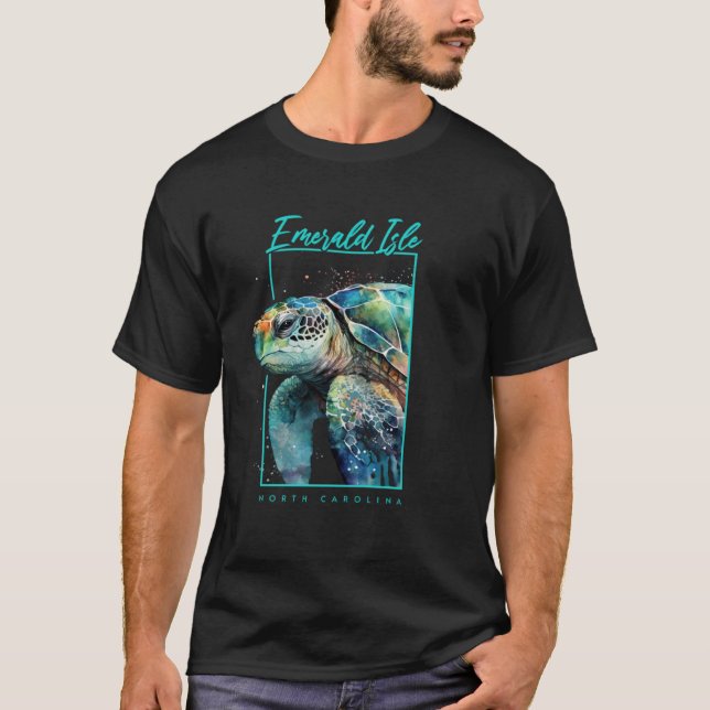Camiseta Emerald Isle NC Souvenir Sea Turtle Portrait (Frente)