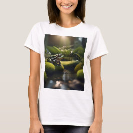Camiseta Emerald Serenity: Um Sapo Verde perto do rio,
