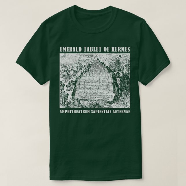 Camiseta Emerald Tablet do Hermes Hermético Alchemy Emblem (Frente do Design)
