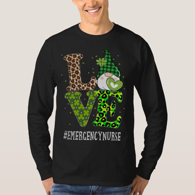 Camiseta Emergency Nurse Love St Patricks Day Gnome Leopard (Frente)