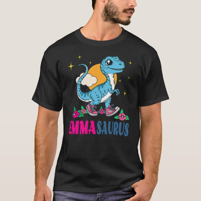 Camiseta Emma EMMASAURUS Personalized Name Dino Dinosaur Bi (Frente)