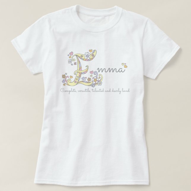 Camiseta Emma, meninas, nome que significa corações em mono (Frente do Design)