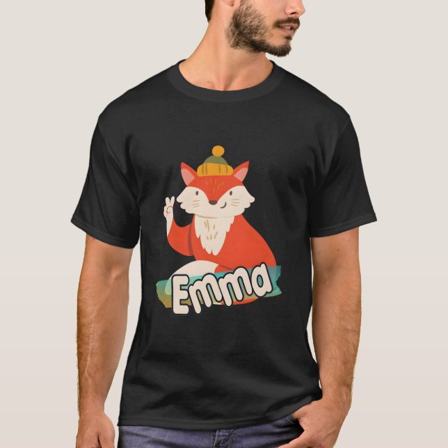 Camiseta Emma - Nome Adorável De Menina Com Raposa Legal (Frente)