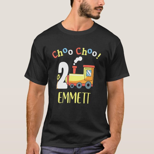 Camiseta Emmett Choo Choo segundo aniversário 2 Comboios Tu (Frente)