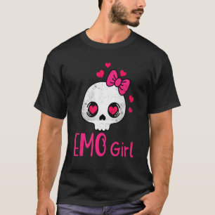 Camiseta Emo Girl Pink Skull Com Arco Tie Emo Gótico Emotio