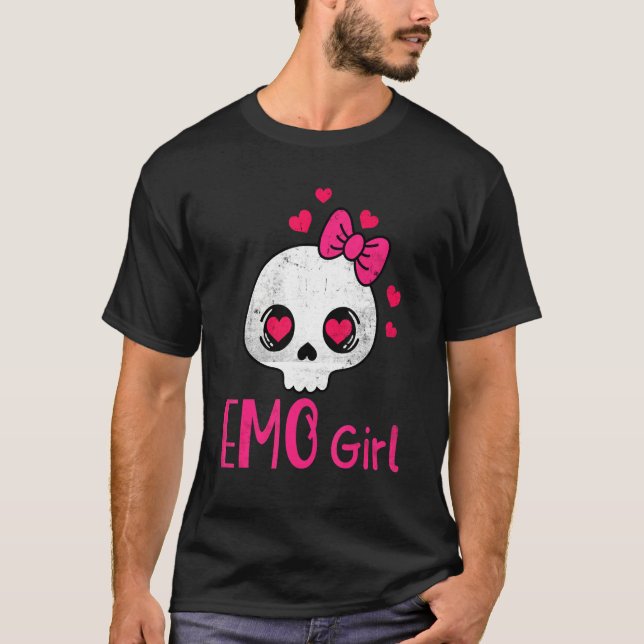 Camiseta Emo Girl Pink Skull Com Arco Tie Emo Gótico Emotio (Frente)