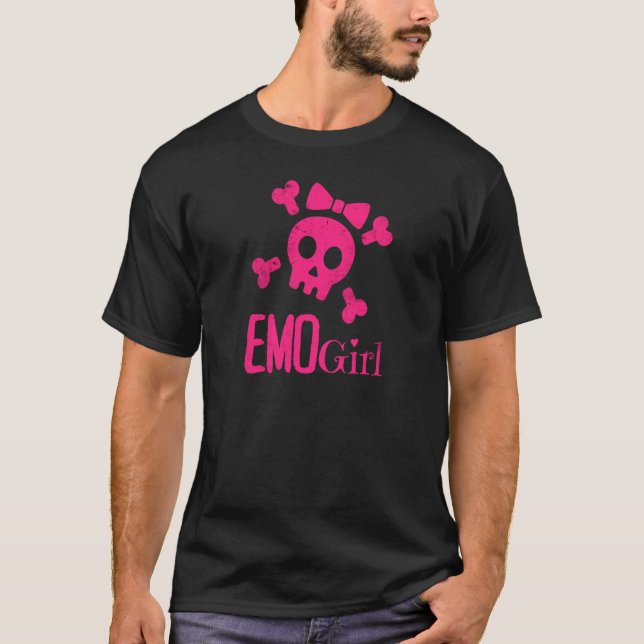 Camiseta Emo Girl Pink Skull Com Arco Tie Emo Gótico Emotio (Frente)