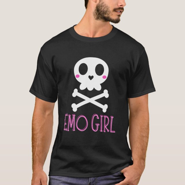 Camiseta Emo Girl Pink Skull Com Arco Tie Emo Gótico Emotio (Frente)